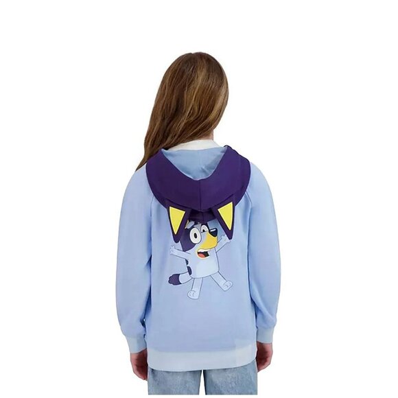 Bluey LUDO BBC Studio Kids Zip Up Hoodie Ribbed Knit Hemline Cuffs Blue Size 6/7 - Picture 6 of 7